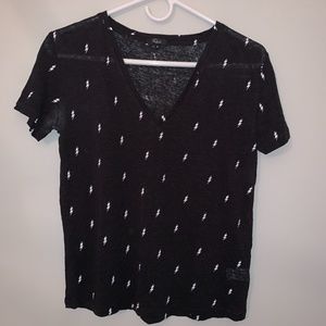 Black V-neck t-shirt with White Lightning Bolts